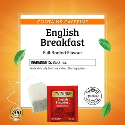 Twinings English Breakfast Black Tea Individually Wrapped Bags, 100 Count (Pack of 1), Smooth, Flavourful, and Robust, Caffeinated, Enjoy Hot or Iced, 100 Teabags