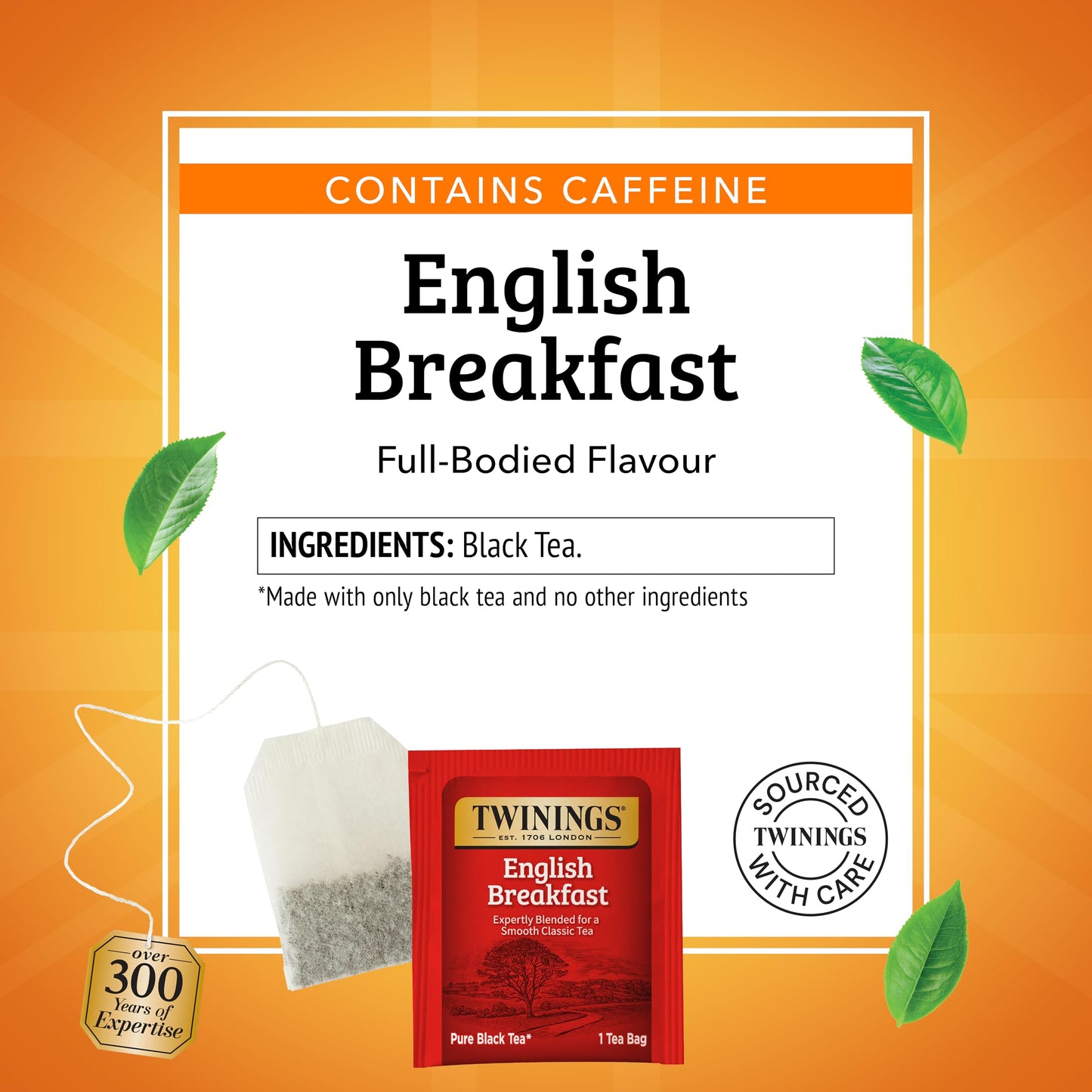 Twinings English Breakfast Black Tea Individually Wrapped Bags, 50 Count (Pack of 6), Flavourful, Robust, Caffeinated, Enjoy Hot or Iced, 300 Teabags