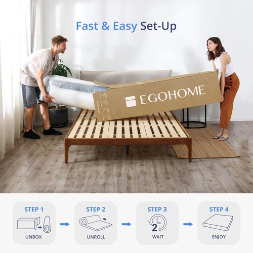 EGOHOME 14 Inch Queen Hybrid Mattress in a Box, Copper Gel Memory Foam for Cool Sleep, Fiberglass-Free, Pressure Relieving, Medium Firm, CertiPUR-US Certified, 80''L x 60''W