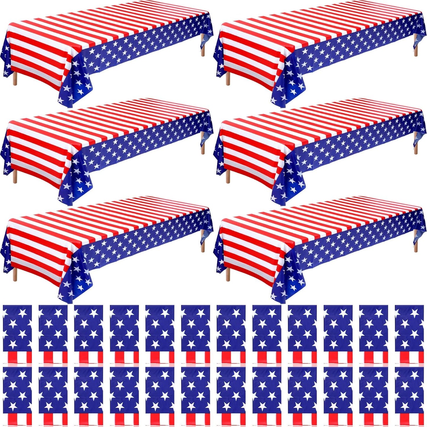 Regine Switzerland 30-Pack 4th of July Tablecloths - 54 x 108 Inch Red, White & Blue Disposable Covers for Patriotic Celebrations