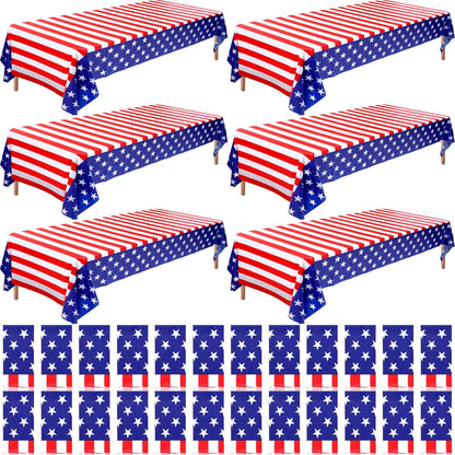 Regine Switzerland 30-Pack 4th of July Tablecloths - 54 x 108 Inch Red, White & Blue Disposable Covers for Patriotic Celebrations