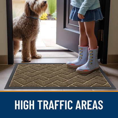 OLANLY Waterproof Front Door Mat - All-Season Indoor/Outdoor Doormat | Sturdy Natural Rubber, Herringbone Brick (Brown, 47x17)