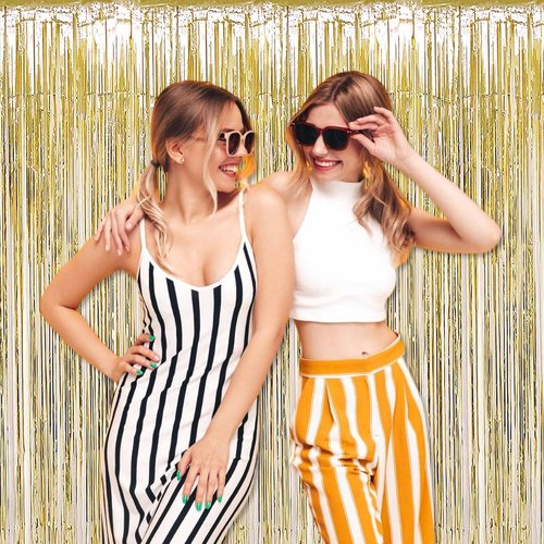 Light Gold Foil Fringe Curtains by [Brand Name] - 3 Pack Metallic Streamers for Photo Booths & Parties | 3.28 x 9.8 Ft