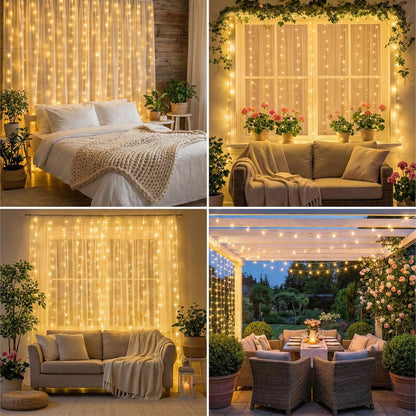 Skiennix Curtain Light - 200 LED Warm White Fairy String Lights | 6.6x6.6ft, 8 Modes for Home Decor