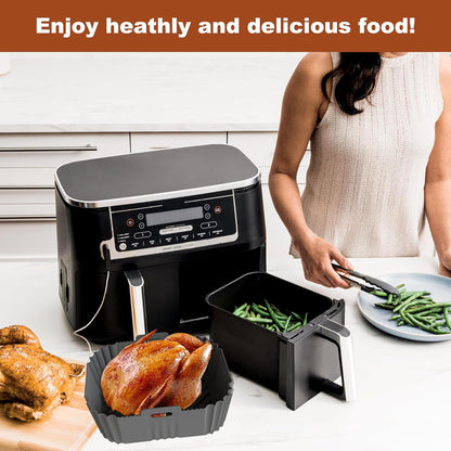 Skiennix Non-Stick Silicone Air Fryer Liners - Perfect Fit for Ninja DZ201/DZ401/DZ550 & COSORI 8-10 QT | 2 Pack