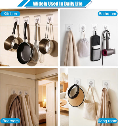 Skiennix Heavy Duty Self-Adhesive Wall Hooks - 33lb Capacity, Waterproof & Oilproof | 10 Pack for Bathroom & Kitchen