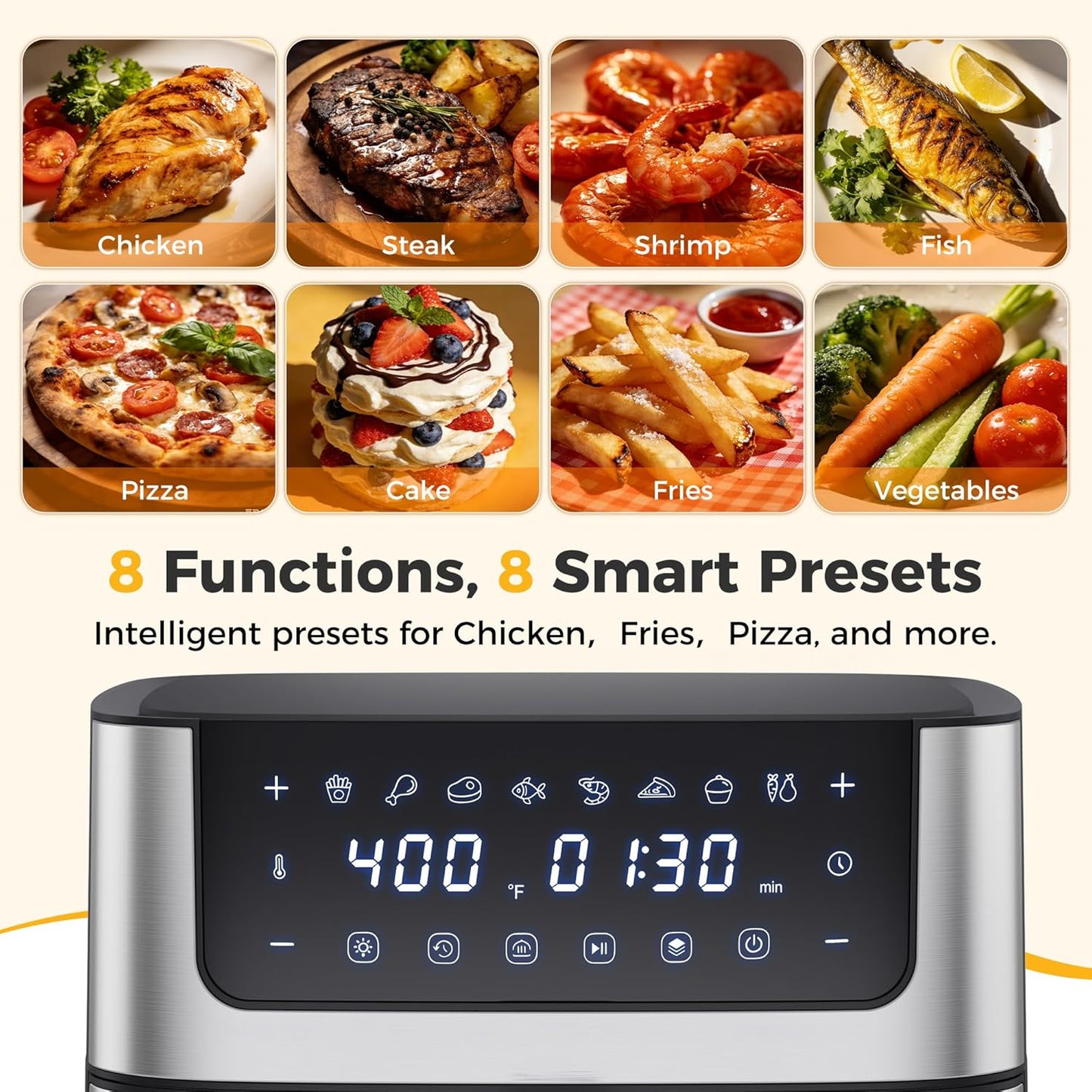 NEWBULIG Air Fryer 6.34QT - Fast Heating Air Fryer with Visible Window & Nonstick Basket | 8-in-1 Cooking Presets, Black