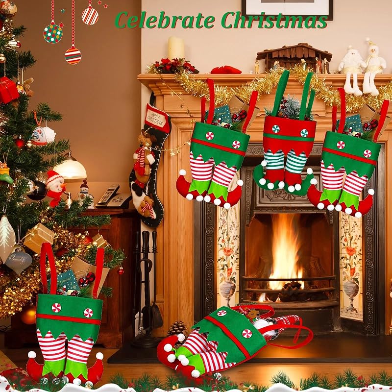 12 Pack Elf Boot Christmas Candy Bags – Felt Treat Bags for Gifts & Party Favors