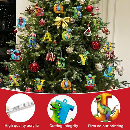 Dinosaur Alphabet Ornament Set – 26 Letter Acrylic Christmas Hanging Ornaments (Variation: Dinosaurs-r)