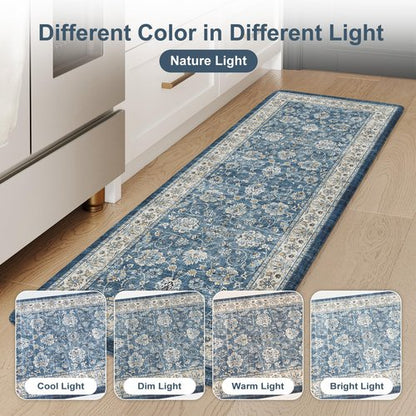 KIMODE Kitchen Mats Cushioned Anti Fatigue, Boho Oriental Kitchen Rugs Sets of 2, Blue Kitchen Mats for Floor, Padded Kitchen Floor Mat, Non Slip Standing Desk Mats for Sink Laundry Office
