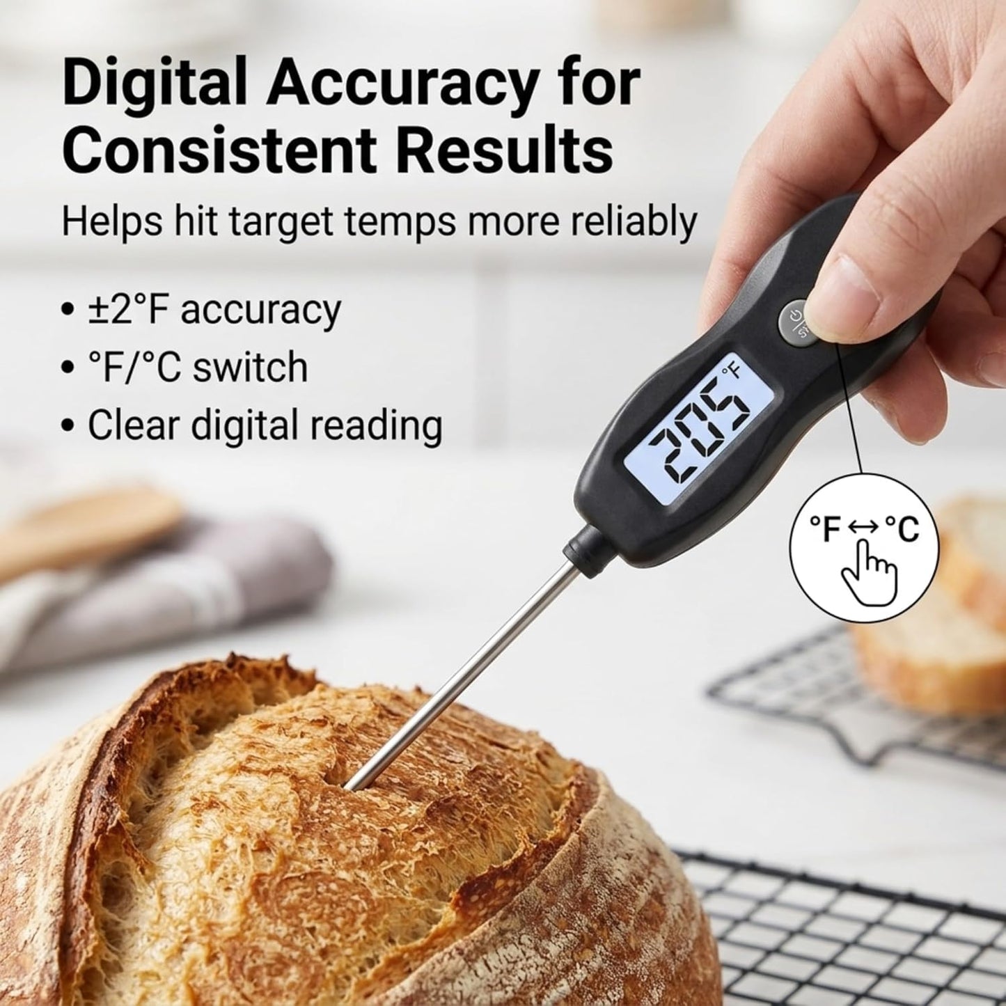 Meat Thermometer by [Brand Name] - Digital Instant Read with Backlight | Waterproof for BBQ, Grilling & Baking (Black)