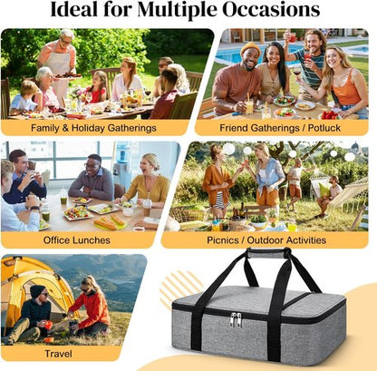 Coobiiya Insulated Casserole Carrier - Keeps Food Hot or Cold | Portable Tote for 9" x 13" Dishes - Grey