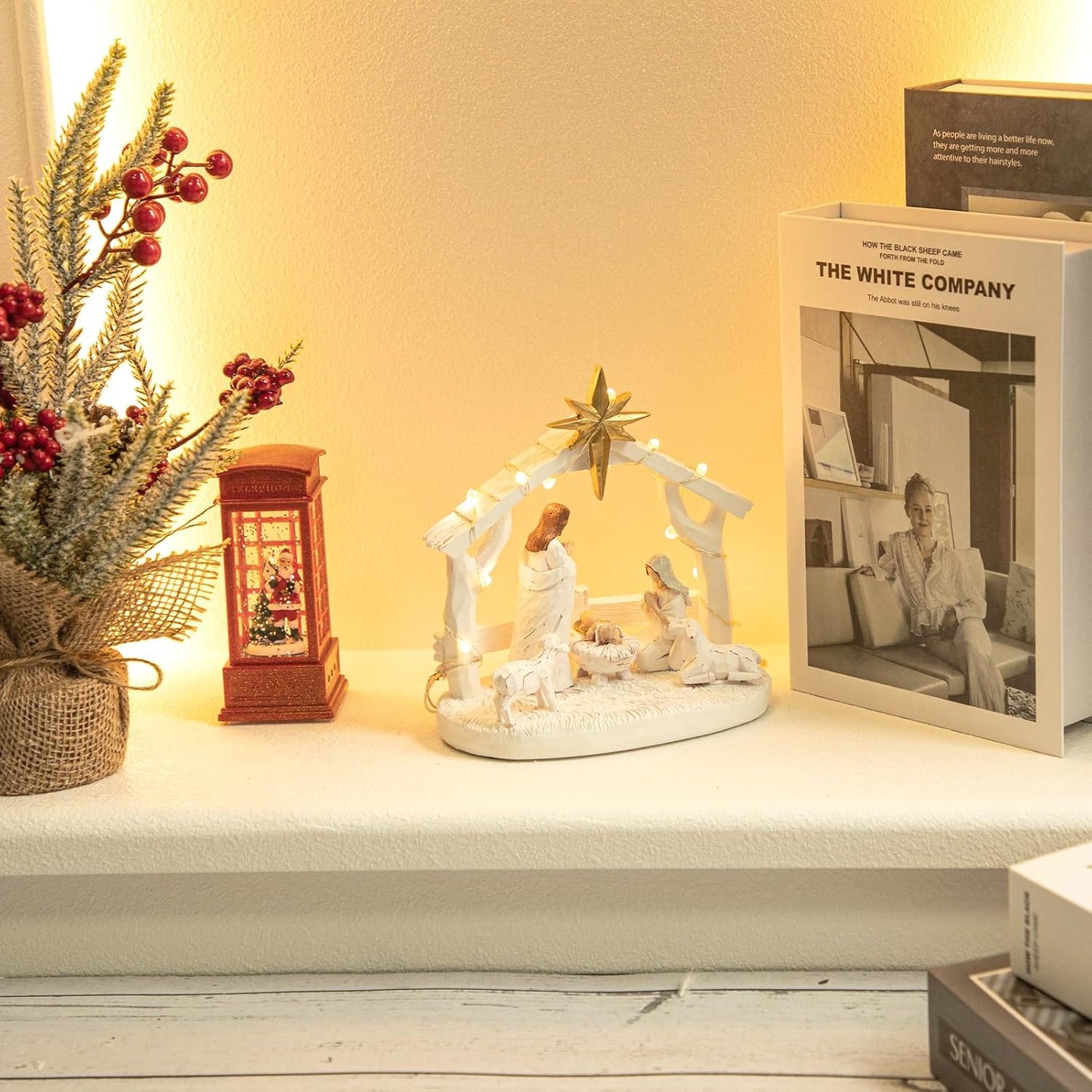 Nativity Scene - Hand-Painted Holy Family Figurine with Lights | Christmas Tabletop Decoration