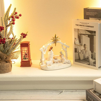 Nativity Scene - Hand-Painted Holy Family Figurine with Lights | Christmas Tabletop Decoration