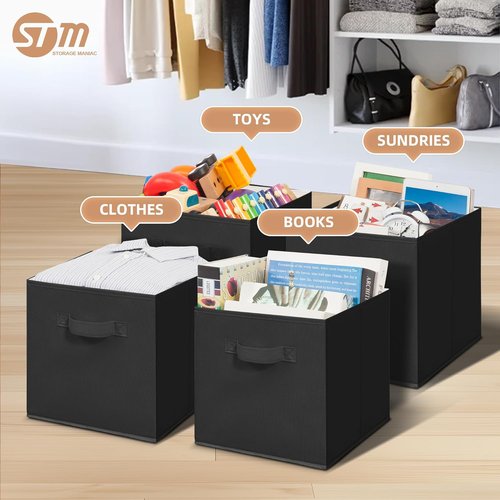 **Storage Maniac 11-Inch Collapsible Storage Cubes - Durable Fabric Bins for Organization | 8-Pack Black**