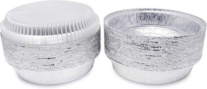 Fig & Leaf Premium 9-Inch Round Foil Pans - Heavy Duty Disposable Aluminum with Plastic Dome Lids | 45 Pack
