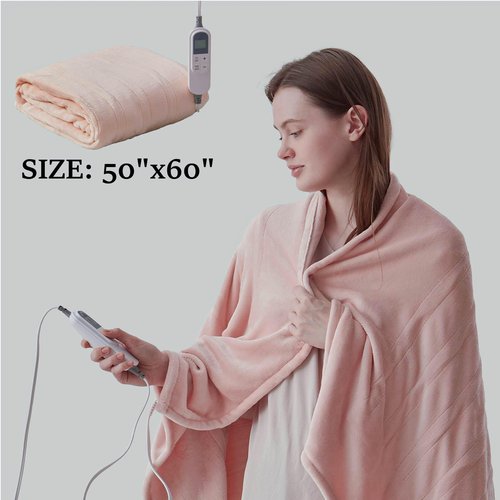 DOWNCOOL Heated Blanket, Pink Electric Blanket, Electric Throw with 1-12 Hour Timer & 10 Heat Settings, Velvet Heated Blanket with Fast Heating and Auto Shut-Off, Machine Washable(50x60 Inches)