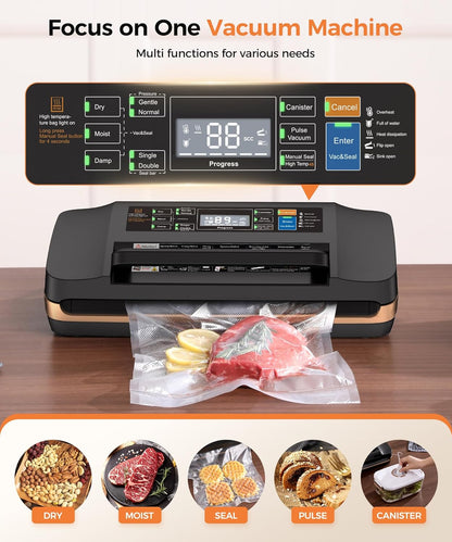 Vacuum Sealer Machine - 95kpa Commercial Food Sealer with Double Heat Seal | Easy-Lock Handle & Built-in Cutter (Black)