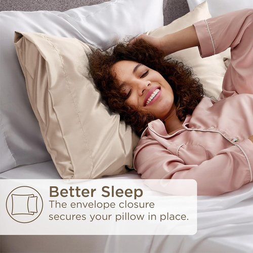 Bedsure Satin Pillowcases - Set of 4 Beige Silk Pillow Covers for Hair & Skin | 20x26 Inches