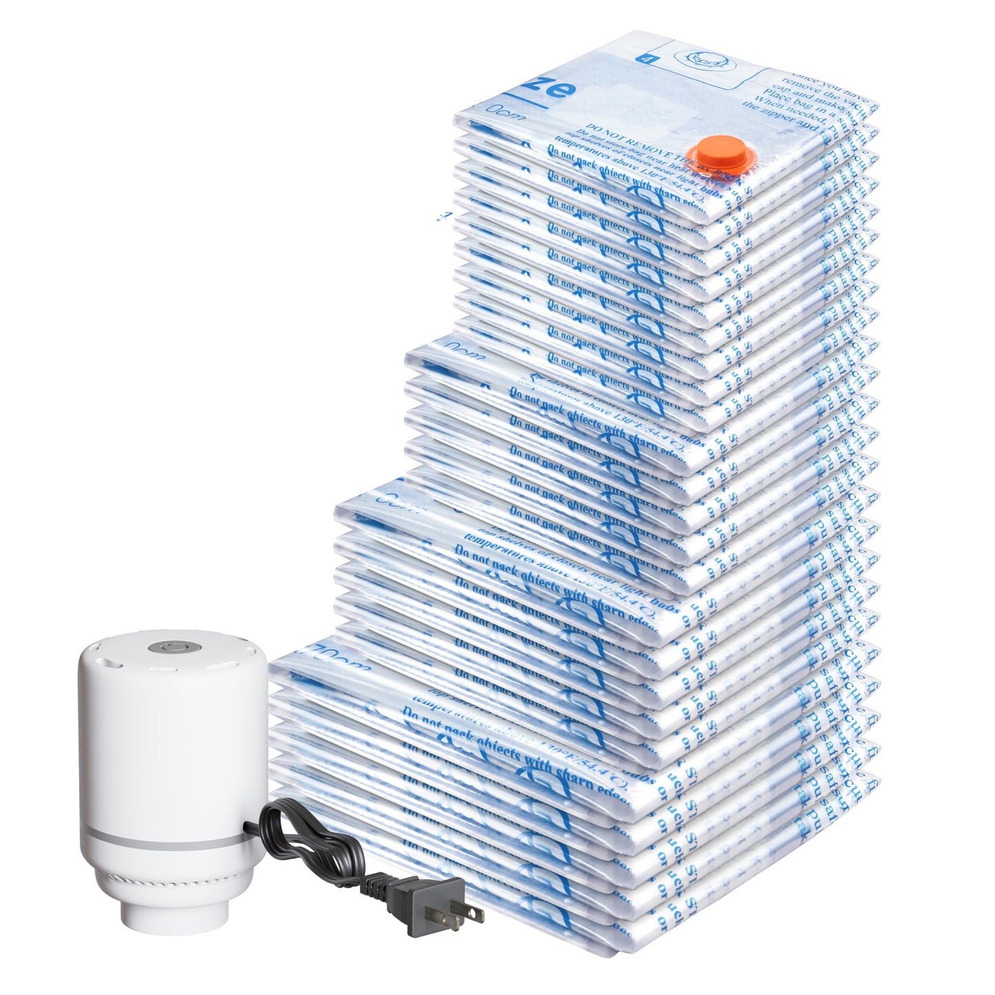 Vacuum Storage Bags with Electric Air Pump 24 Combo (5 Jumbo/5 Large/5 Medium/5 Small/4 Roll), Space Saver Sealer Bags, Airtight Compression Bags for Clothes, Pillows, Comforters, Blankets, Bedding