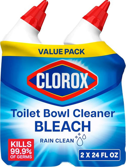 Clorox Toilet Bowl Cleaner - Rain Clean Formula, 24 Fl Oz, Pack of 2 for Deep Cleaning