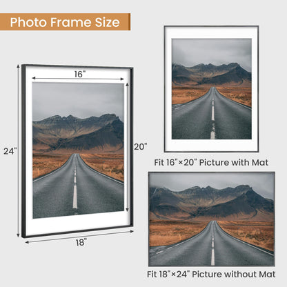 RICHFOCUS 18x24 Metal Picture Frame, Ultra-Thin Deep Aluminum Photo Frame with Cross-Hatch Brushed Satin Finish, Minimalist Modern Poster Frame with Tempered Glass and Mat for 16x20, Black