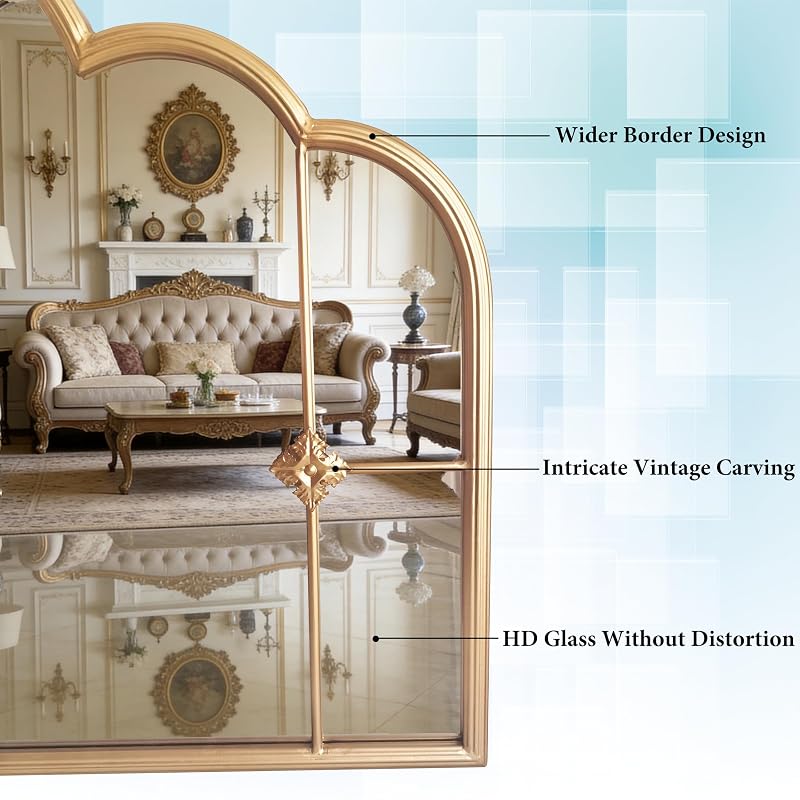 Gold Scalloped Wall Mirror - 33.85 x 25.59 in - Three-Section Vintage Frame