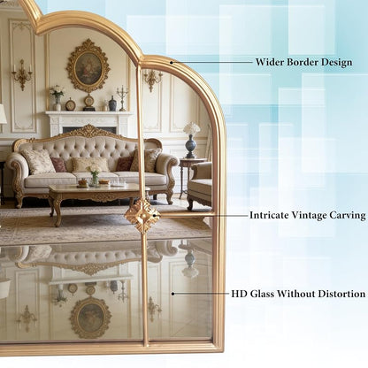 Gold Scalloped Wall Mirror - 33.85 x 25.59 in - Three-Section Vintage Frame
