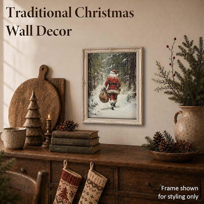 Santa Claus Wall Art Print - Vintage Christmas Illustration Unframed 14" x 11" (Variation: Santa Walking)