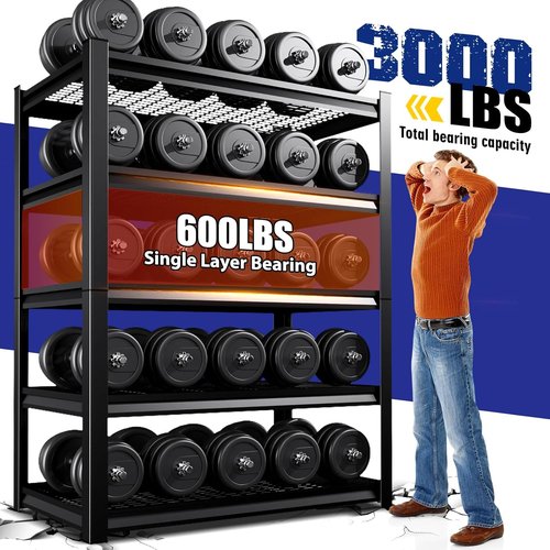 Garage Shelving | Heavy Duty Metal Storage Unit - 3500 lbs Capacity, Adjustable 5-Tier Wire Rack, Black - 72"x59"x20"