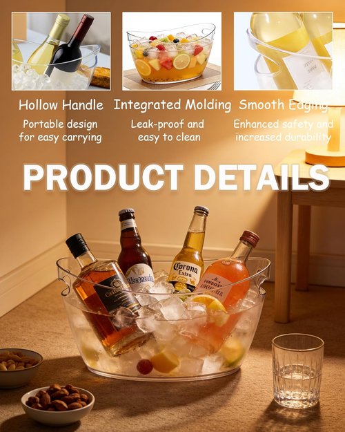2-Pack Clear Acrylic Ice Buckets for Parties (5.5L Each) – Large Plastic Beverage Tubs with Scoops – Wine Bucket Chiller for Parties, Drink Buckets for Outdoor Events, Mimosa Bar, BBQ