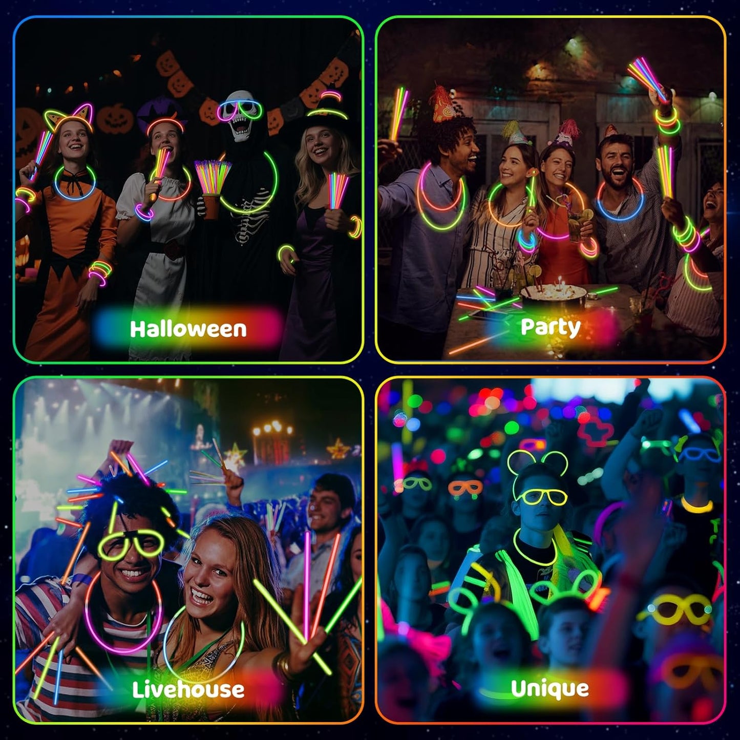 Mega-L Glow Sticks - 200 Pcs Ultra Bright Glow Party Supplies | 8" Necklaces & Bracelets for Neon Celebrations