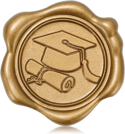 Whaline Graduation Wax Seal Stickers - 50 Pcs Gold 3D Self-Adhesive Caps for DIY Invitations & Gifts