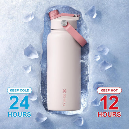 Skiennix 32 Oz Insulated Water Bottle - 2-in-1 Lid with Straw & Spout, Leak-Proof, Blush Pink