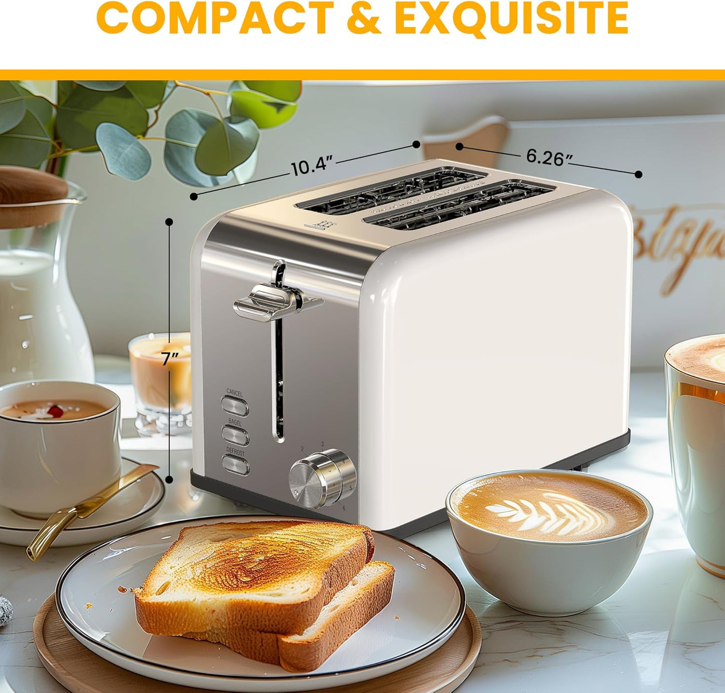 Simple Deluxe 2-Slice Toaster - 6 Browning Settings, Extra Wide Slot & Removable Crumb Tray - White