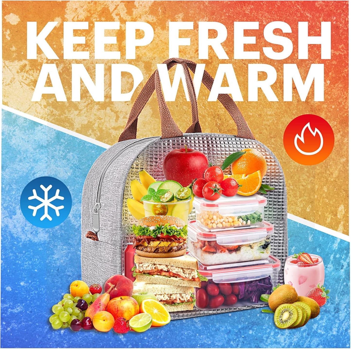 Skiennix Insulated Lunch Bag - Leakproof Cooler Tote for Adults | High Capacity, Reusable, Grey