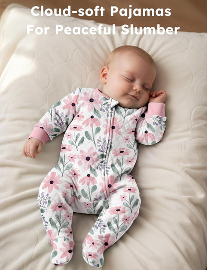 Yoofoss Organic Cotton Baby Pajamas - Warm Quilted Footed Sleepers for Newborns & Infants (0-9 Months)