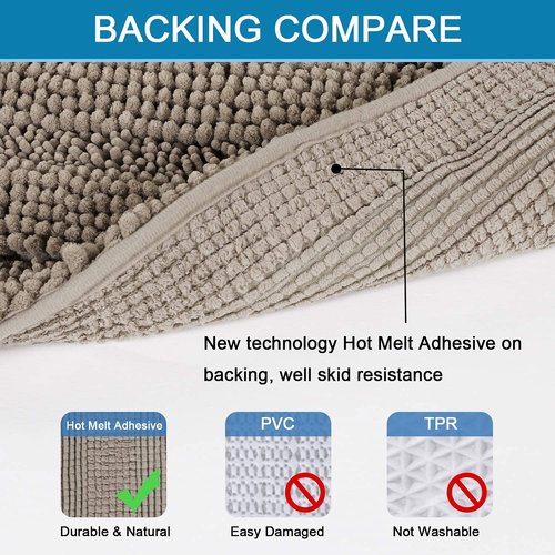 H.VERSAILTEX Bathroom Rugs Bath Rugs for Bathroom Non Slip Bath Mats Extra Thick Chenille Striped Rug 17" x 24" Absorbent Soft Shaggy Washable Dry Fast Bath Mats for Bath Room Floor - Taupe