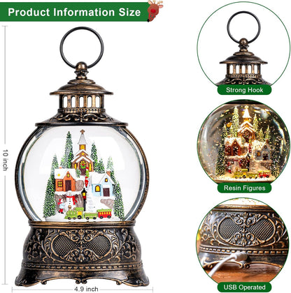 Regine Switzerland Christmas Snow Globe - Musical Water Lantern with Timer & USB/Battery Operation for Festive Decor
