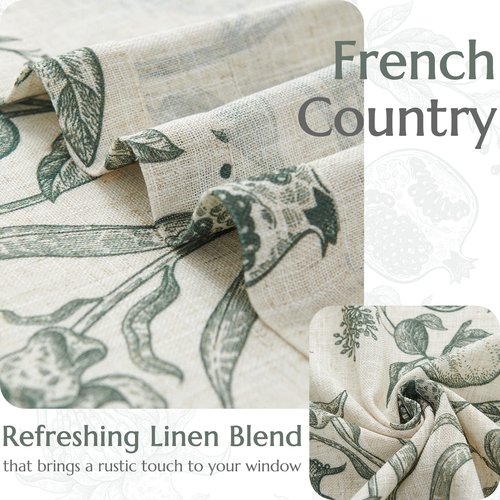 jinchan Linen Curtains Floral Curtain for Living Room 84 Inch Long Dark Green French Back Tab Light Filtering Toile Print Farmhouse Bedroom Curtains Window Drapes Set 2 Panels