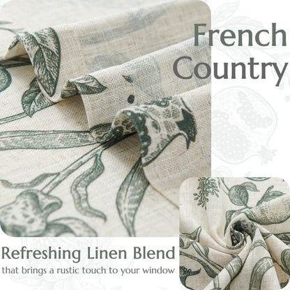 jinchan Linen Curtains Floral Curtain for Living Room 84 Inch Long Dark Green French Back Tab Light Filtering Toile Print Farmhouse Bedroom Curtains Window Drapes Set 2 Panels
