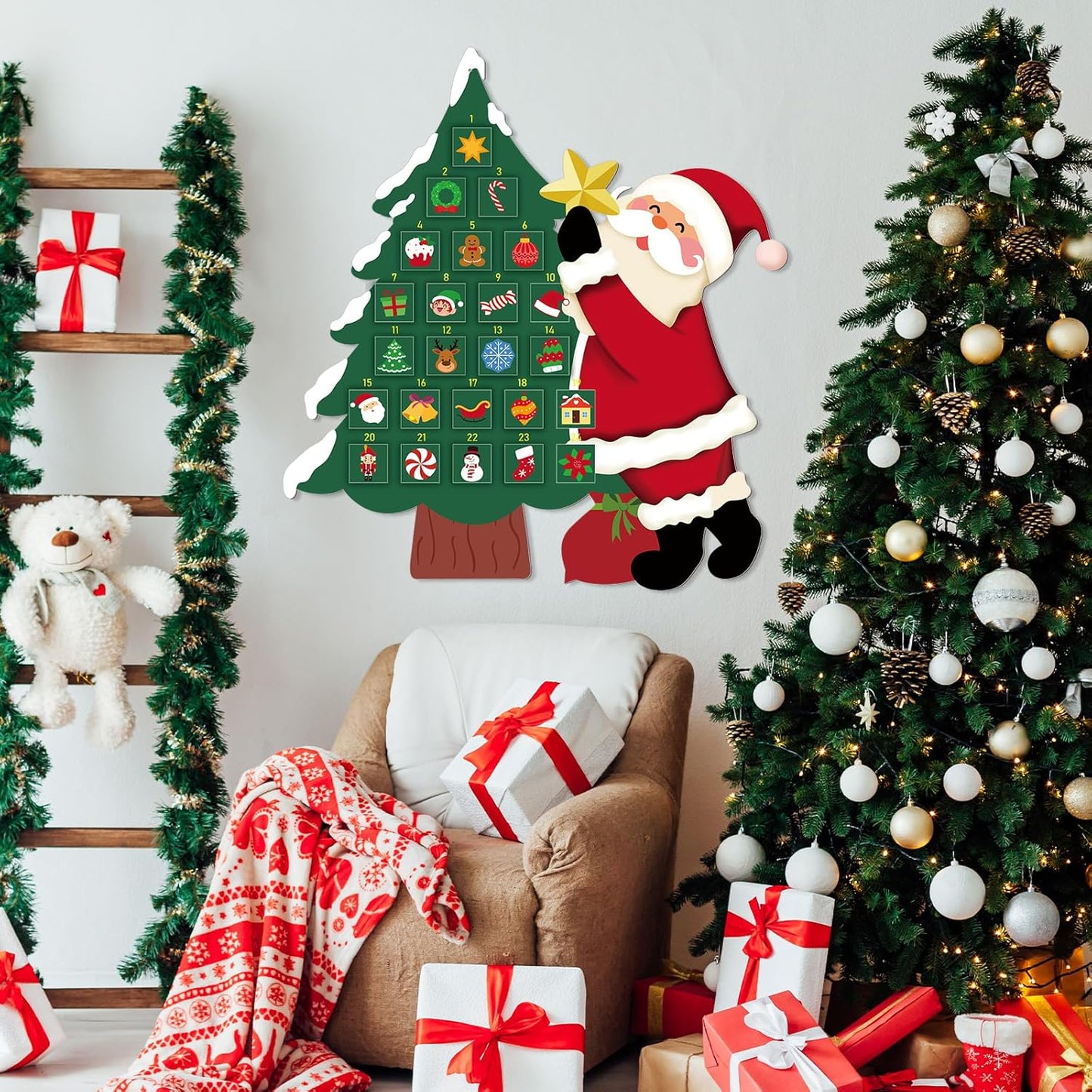Watersay Christmas Tree Advent Calendar - Felt Countdown Calendar with 24 Pockets for Kids | Reusable Wall Hanging Decorations