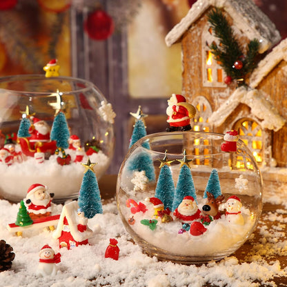 Roowest Miniature Ornaments - 96 Pcs DIY Snow Globe Kit for Christmas Village Decor | Snowman, Reindeer, Santa Claus, Snowflake (Teal)