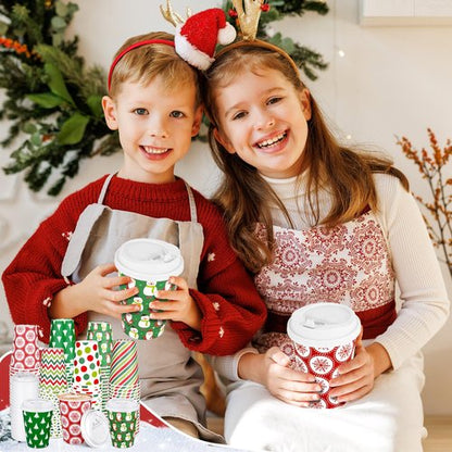 102 Sets Christmas Coffee Cups with Lids 12 oz Disposable Christmas Paper Cups Christmas Hot Chocolate Cups for Hot Cold Beverages Drinking Xmas Holiday Party