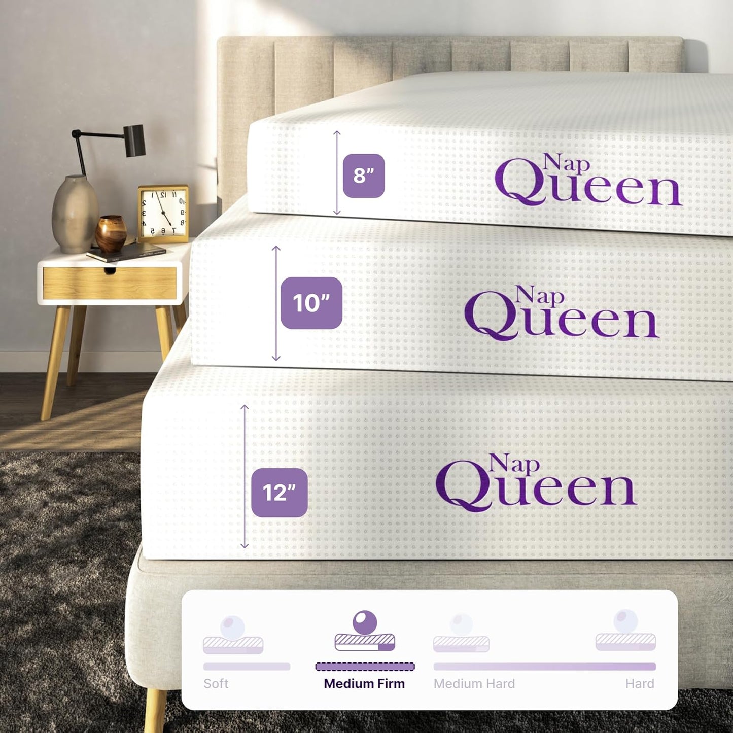 NapQueen Twin Size Mattress - 8 Inch Bamboo Charcoal Memory Foam for Ultimate Comfort