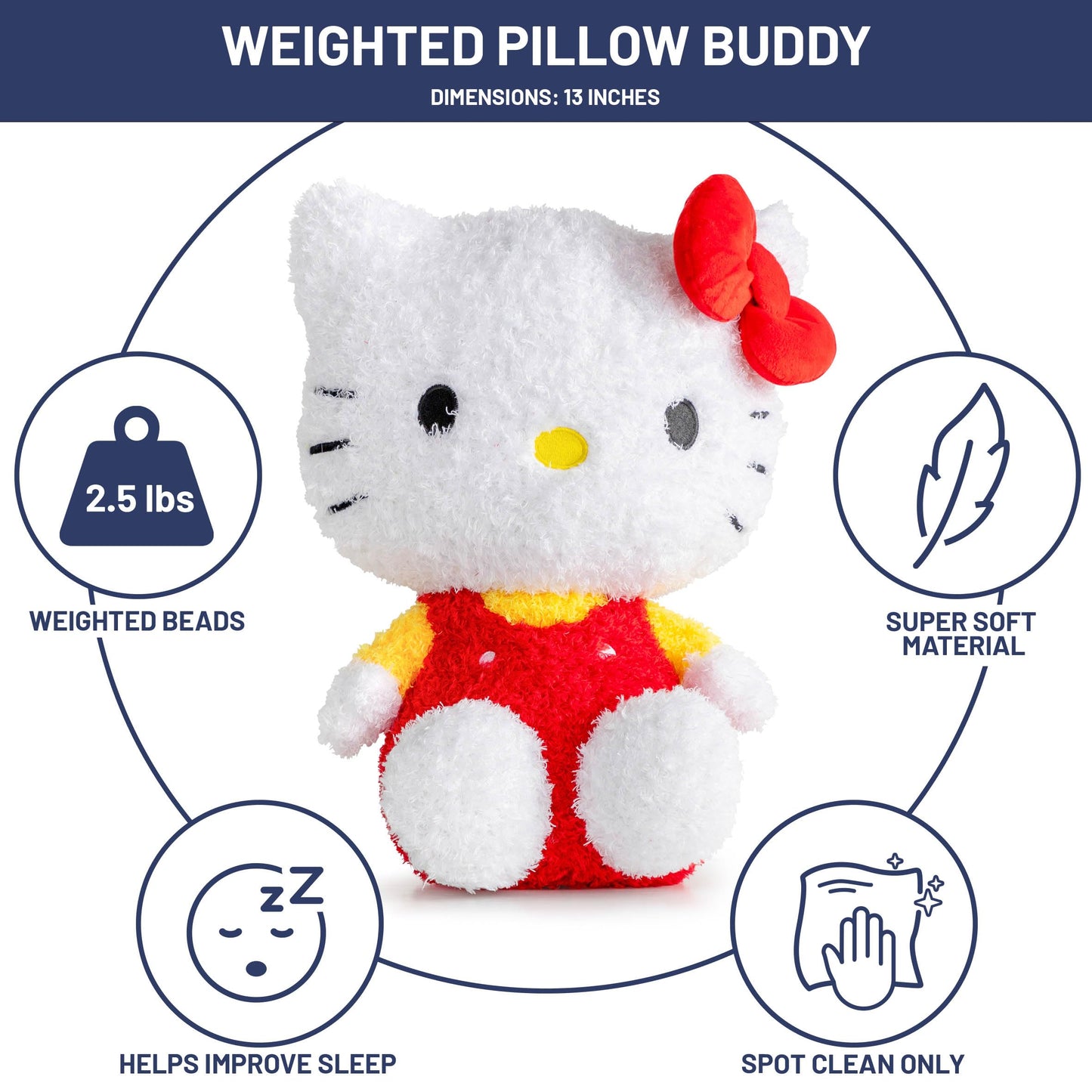 Weighted Hello Kitty Red Dress Fuzzy Plush Pillow Buddy - 2.5 lbs Super Soft Stuffed Pillow, 13 inches