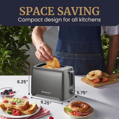 Elite Gourmet Cool-Touch 2-Slice Toaster - 6 Settings & Extra Wide 1.25” Slots | Gunmetal Gray