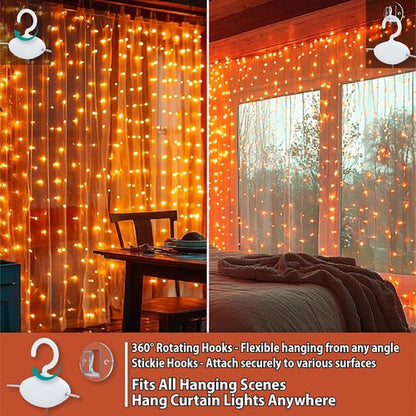 HXWEIYE 300LED Fairy Curtain Lights - 9.8x9.8Ft USB Plug-In with 8 Modes & Remote | Orange, 1 Pack for Bedroom & Wedding Decor