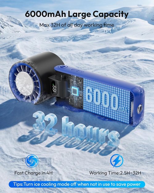 Gaiatop Portable Handheld Turbo Fan - 32H Cooling, 5 Speed, 6000mAh Rechargeable Mini Fan with LED Light