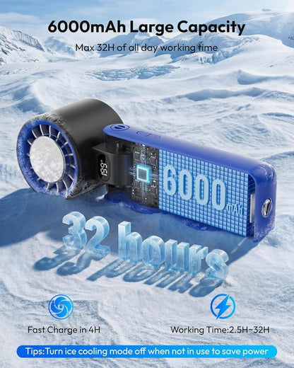 Gaiatop Portable Handheld Turbo Fan - 32H Cooling, 5 Speed, 6000mAh Rechargeable Mini Fan with LED Light